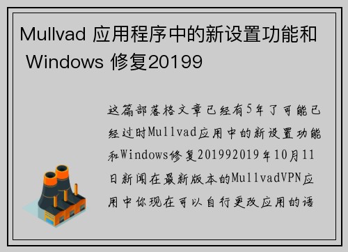 Mullvad 应用程序中的新设置功能和 Windows 修复20199 