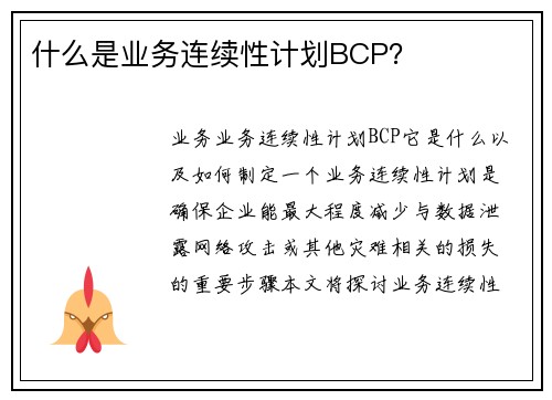 什么是业务连续性计划BCP？